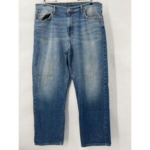 Lucky Brand Distressed Denim Loose Fit Men 38 Medium Wash Stretch Cowboy Western